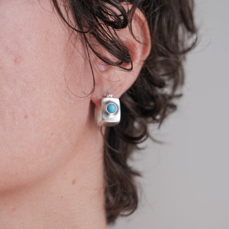 Turquoise Square Gem Hoops