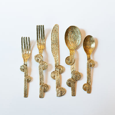 brass flatwere, curlie brass flatware