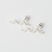 Sterling silver stud earrings of a fine wavy line. Squiggle earrings 
