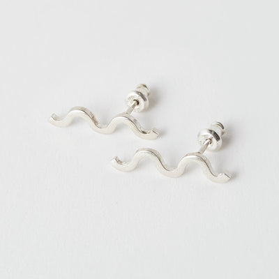 Sterling silver stud earrings of a fine wavy line. Squiggle earrings 