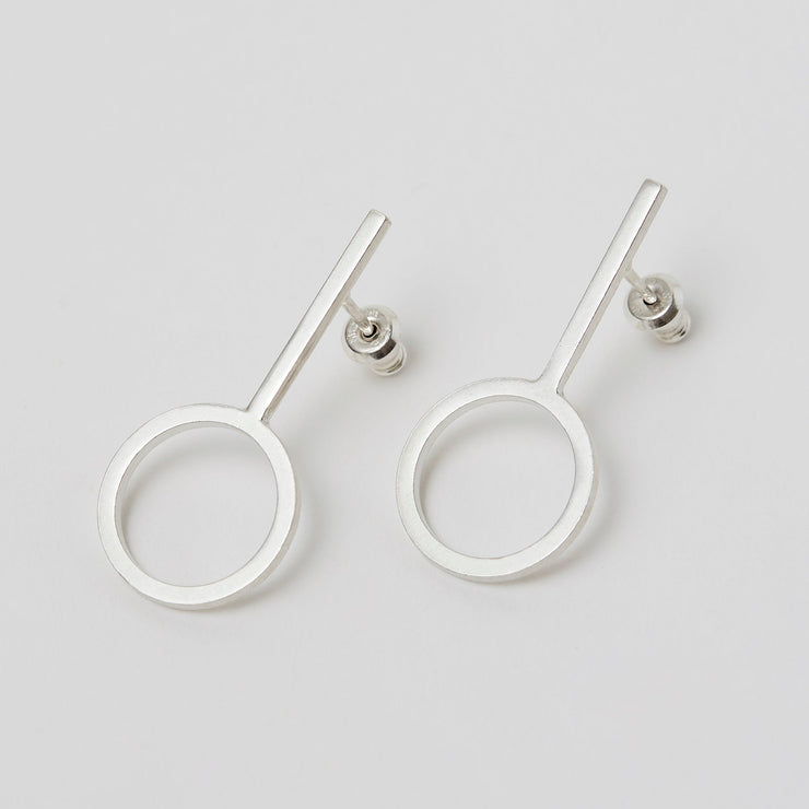 Sterling silver stud earring of a line and a circle 