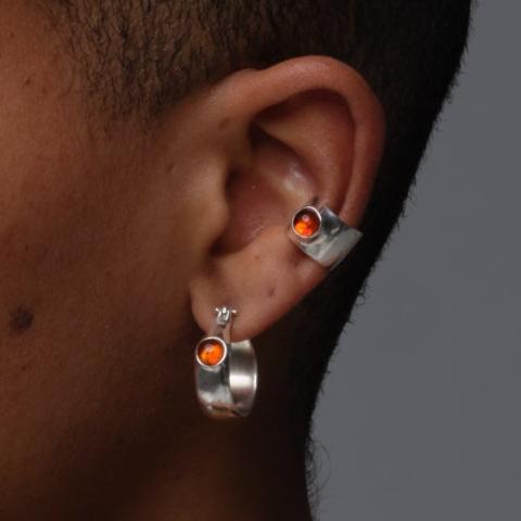 picture of model with ear gem cuff and gem hoops