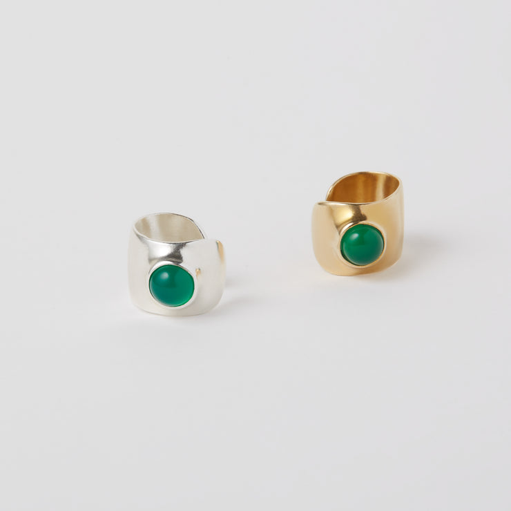 Ear cuff in sterling silver or brass with semi precious gem stones. green onyx